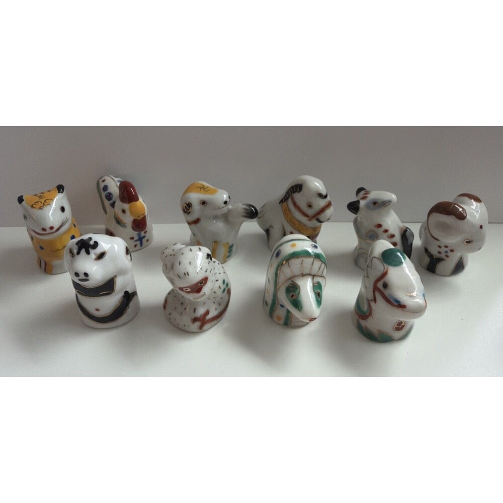 Vintage Hand Painted Porcelain Chinese Zodiac Thimble Set of 10
